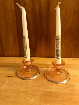 Vintage Pink Depression Glass Swirl Candle Stick Holders - 1 Pair