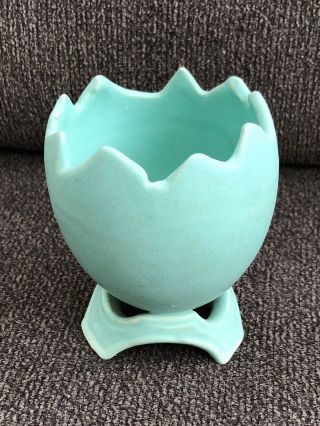 Vintage Matte Green Pottery Egg Shell Vase Footed Shabby Easter Chic Farmhouse