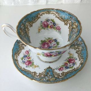 “rare” Shelley Fine Bone China Regal Blue Elegant Rose Scalloped Cup And Saucer