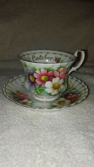 Royal Albert Bone China Tea Cup & Saucer October Flower Of The Month Cosmos