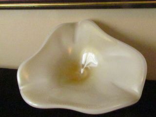 Mid Century Modern Murano Cased Glass White Form Bowl Gold Inclusions