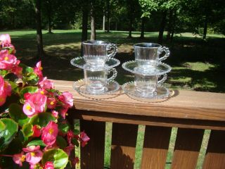 4 Imperial Crystal Candlewick Coffee Cups And Saucers