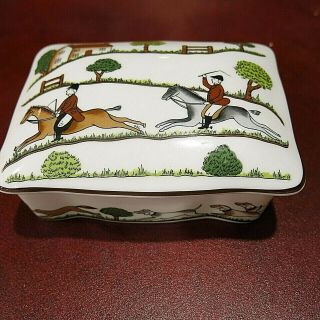 Crown Staffordshire Fox " Hunting Scene " Porcelain China Trinket Box