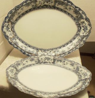 2 Platters Lg & Sm Wedgwood " Phoebe " Blue Antique Victorian Dinnerware China