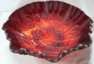 Imperial Open Rose Deep Ruby Red Slag Carnival Bowl Dish