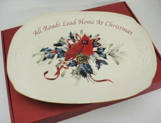 Lenox Winter Greetings 14 " Sandwich Tray Platter Roads Lead Home At Christmas