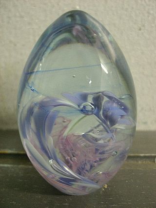 Vintage Msh Mount Saint Helen Glass Egg Paperweight 1972 Iridescent Purple Blue