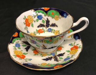 Vintage Bognar Royal Albert Teacup Saucer Set Abstract Floral Tea Cup Gold Deco