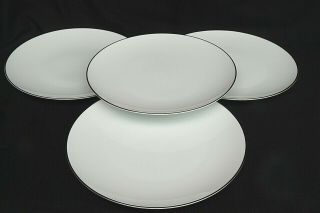 4 Retired Noritake Fremont 10 1/2 " Dinner Plates White W/ Platinum Trim 6127