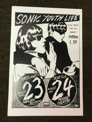 Sonic Youth Nirvana Stp Seattle 1990 Cardstock Concert Poster - 12 " X 18 "