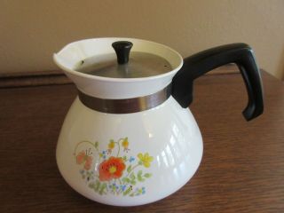 Vtg Corning Ware 6 Cup Teapot Floral Wildflower Metal Lid P - 104