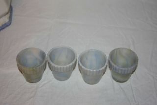4 Akro Agate Translucent Blue & Green Slag Glass Mini Planters