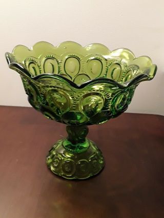 Moon And Stars Green Glass Large Compote Fruit Or Candy Dish L E Smith 8 " X 7 "
