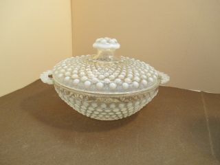 Anchor Hocking Moonstone Opalescent 6 " Covered Candy Bowl.  - Euc