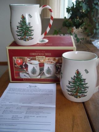 Set Of 2 Spode Christmas Tree Peppermint Candy Cane Handle 14oz Coffee Mugs