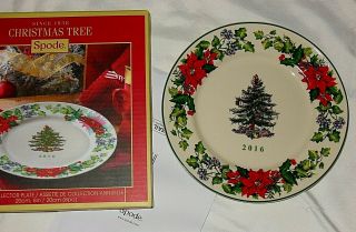 Spode Christmas Tree Annual Collector Plate 2016 Red Poinsettia Nib Us Ship