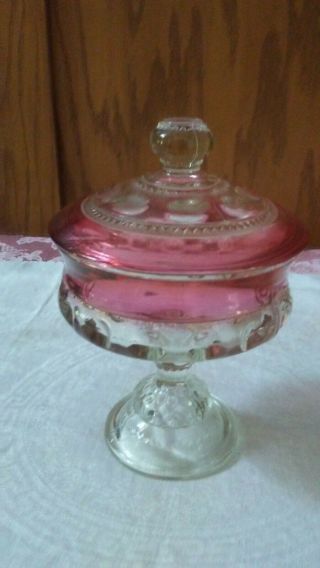 Vintage Ruby Red Flash Kings Crown/thumbprint Covered Candy - Dish