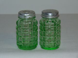 Vintage Art Deco Green Depression Glass Hazel Atlas Salt & Pepper Shakers