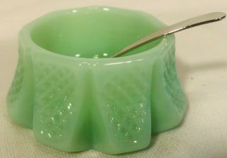 Jade Jadeite Glass Salt Cellar Dip W/ Spoon