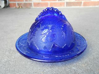 Cobalt Blue Round Covered Cheese/butter Dish Vintage