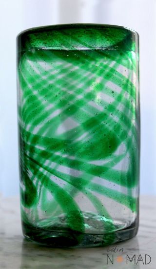 Green Swirl Highball Glass,  hand blown Juice Glass 16 oz 2