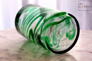 Green Swirl Highball Glass,  hand blown Juice Glass 16 oz 5