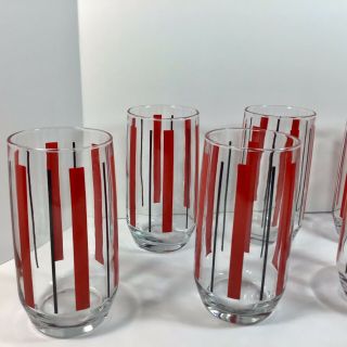 8 Anchor Hocking Glasses Art Deco Red And Black Striped Bar Ware Vintage