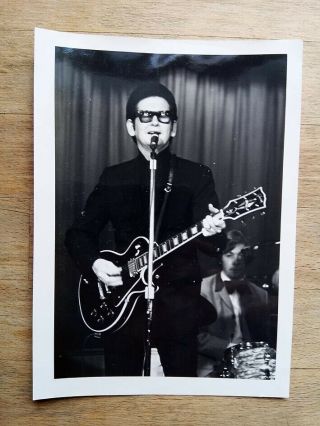 Roy Orbison Vintage Photo 1960s On Stage With Guitar,  Ink Stamp On Back