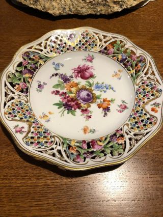 Stunning Hand Painted Schumann Bavaria Chateau Dresden Flower Reticulated Plate