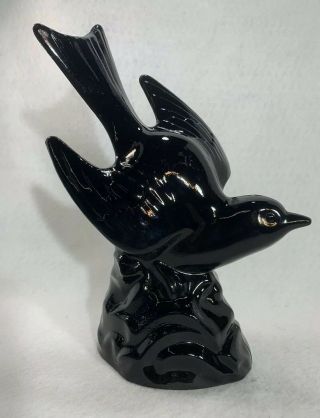 Vintage L.  E.  Smith Glass Co.  Black Slag Glass Bird In Flight Figurine 5