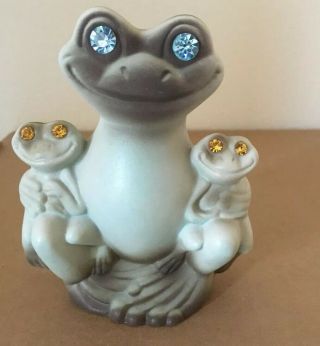 1950s Roselane Usa California Pottery Mama & Baby Smiling Frogs Jewel Eyes 4.  5 "