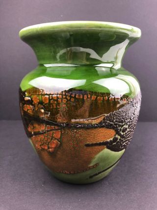 Royal Haegar Pottery Vase Rare " Earth Wrap " Green Rust & Brown Texture Marked