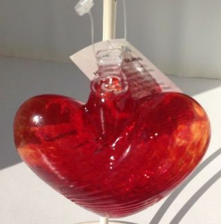 Kitras 4 " Hanging Heart Hand Blown Art Glass Color Red Nib