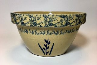 Vintage Robinson Ransbottom Rrp Blue Wheat Spongeware Pottery Mixing Bowl 8”