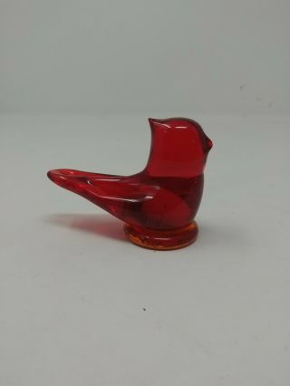 Titan Art Glass,  Red Cardinal With Amber Base,  Signed W.  Ward 1996,  Flawless.  (f