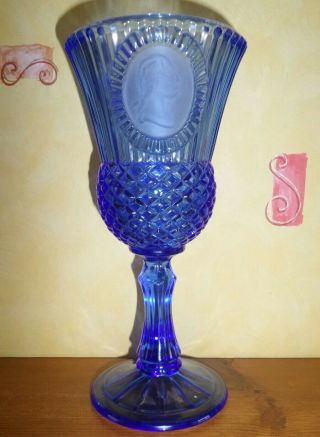 Vintage Fostoria Glass.  Cobalt Blue Goblet.  With George Washington Cameo.  Vgc.