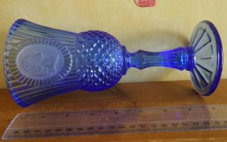 Vintage Fostoria Glass.  Cobalt Blue Goblet.  With George Washington Cameo.  VGC. 4