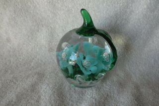 Vintage 1989 Gibson Aqua Blue Floral Bubble Apple Paperweight - - Perfect