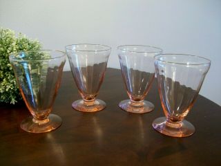 4 Vintage Cone Shape Footed Paneled Pink Depression Drinking Glasses Tumblers 5 "