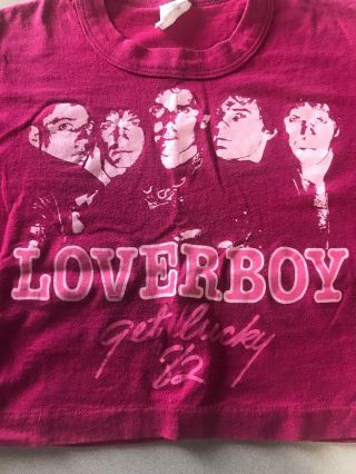 VTG 80 ' s 1982 Loverboy Get Lucky concert tour crop top T - shirt sz small RARE 2