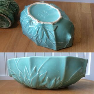 Vintage Nelson Mccoy Pottery Aqua Lotus Flower Console Bowl Planter 8” 1940’s Nl