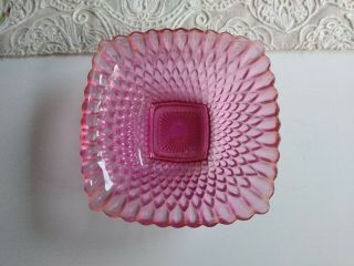 Pink Depression Glass Square Candy Dish Bowl Diamond Cut Pattern Deep Pink