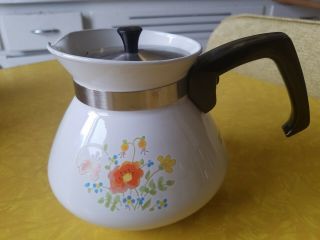 Vintage Corning Ware P104,  6cup Tea Pot With Lid.  Wildflower Design.
