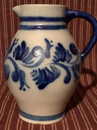 Antique Primitive Westerwald Blue Salt Glaze Stoneware Pottery Pitcher Aafa