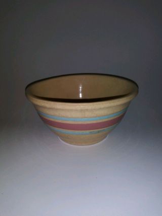 Vintage Mccoy Pottery Pink Blue Stripe Band Mixing Dough Bowl 7 Oven Ware Usa