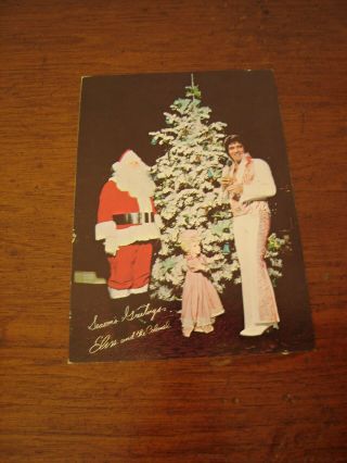 Old Vintage Jumbo Photo Postcard Elvis Presley Holiday Greeting Las Vegas Hilton