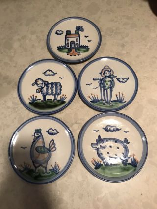 Very Cute M.  A.  Hadley Hand Painted Country Scene Plates Set Of 5