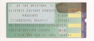 Rare Grateful Dead 3/23/86 Philadelphia Pa The Spectrum Concert Ticket Stub