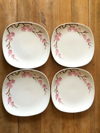 Vintage Metlox Poppytrail Square Peach Blossom Dinner Plate Set Of 4 - 10 - 1/4 "