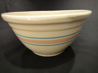 Vintage Large Mccoy Usa Oven Ware Mixing Bowl 12 Pink Blue Bands Yellow Ware
